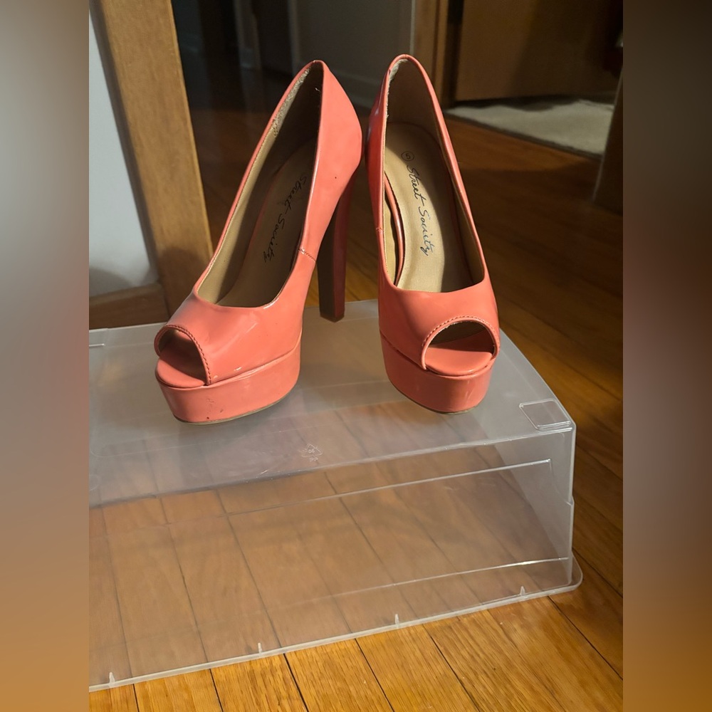 Streetwear Society Coral Peep Toe Heels